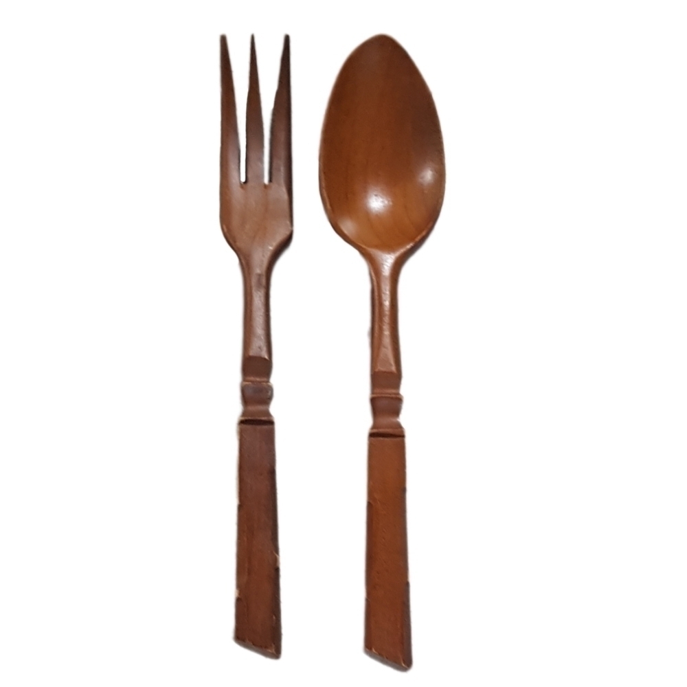 MCM Rare Baribocraft Hand-Carved Maple Salad Utensils
